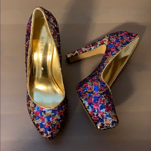 Nine West Multicoloured Sequin Stilettos - Women’s Size 5.5 - Picture 2 of 4